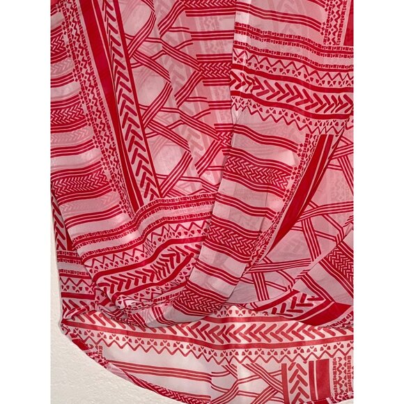 Liz Claiborne Petite PM Red White Sleeveless Printed Wrap Sheer Lightweight - Picture 11 of 14